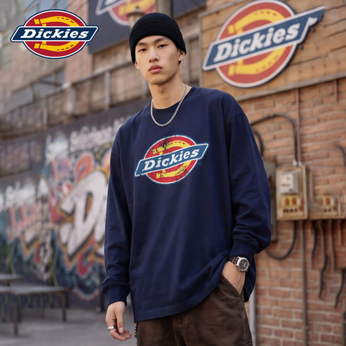 Dickies帝酷适重磅纯棉长袖T恤男秋季品牌印花宽松圆领打底上衣M
