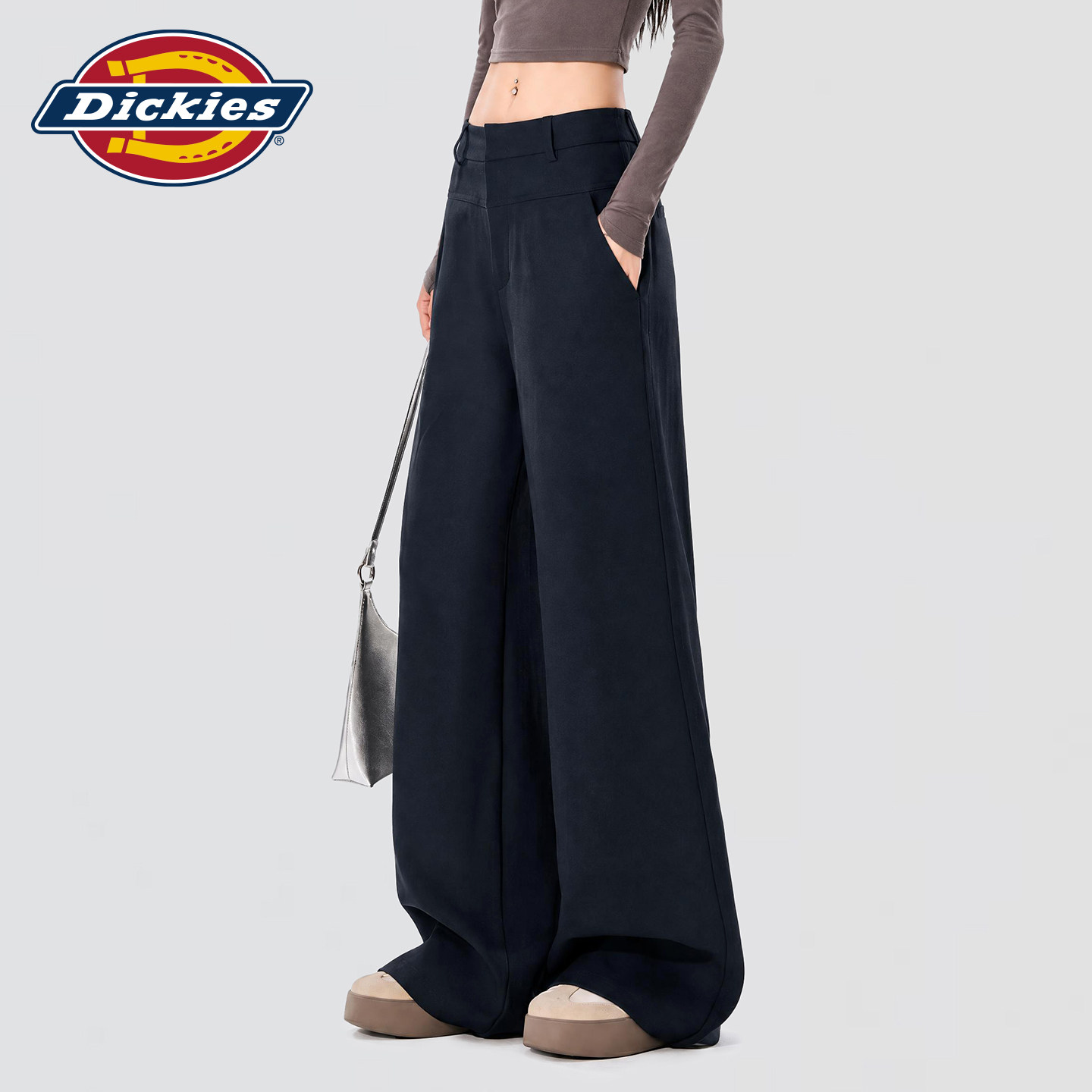 Dickies帝酷适美式高腰阔腿裤女藏青色宽松显瘦垂感直筒休闲长裤m