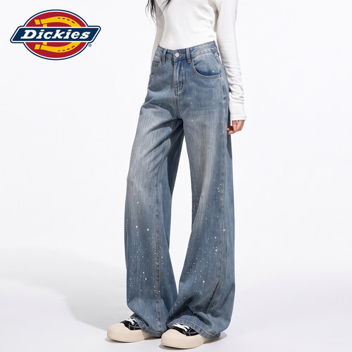 Dickies帝酷适烫钻阔腿牛仔裤女Y