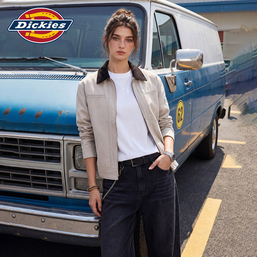 Dickies帝酷适美式复古短款工装夹克女微拼色翻领小个子百搭外套J