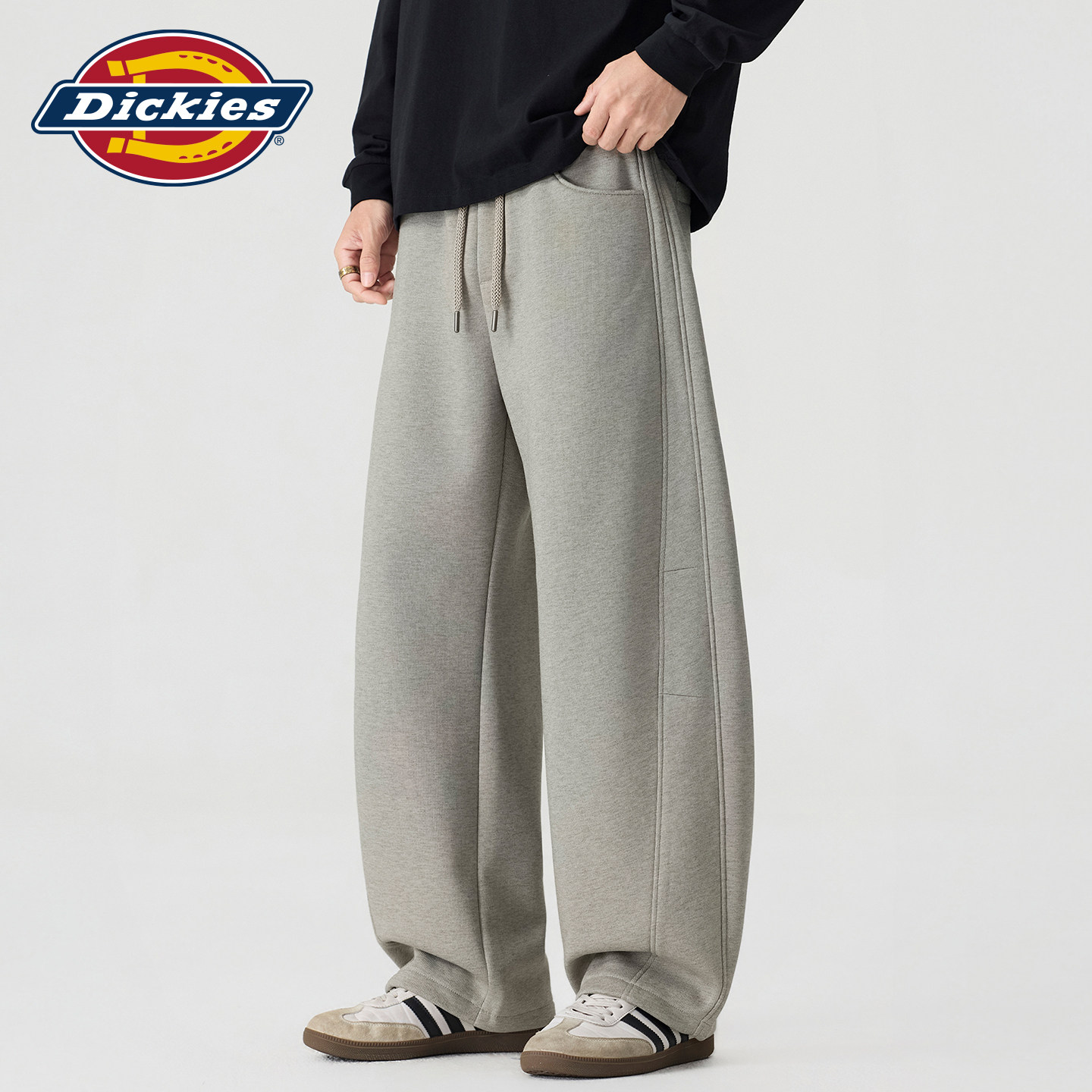 Dickies帝酷适美式宽松阔腿男士抽绳设计弯刀休闲裤秋季针织卫裤Y