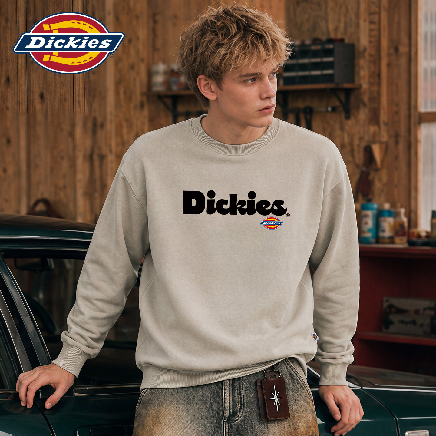 Dickies帝酷适美式秋季新款字母印花圆领上衣服男士套头长袖卫衣Y