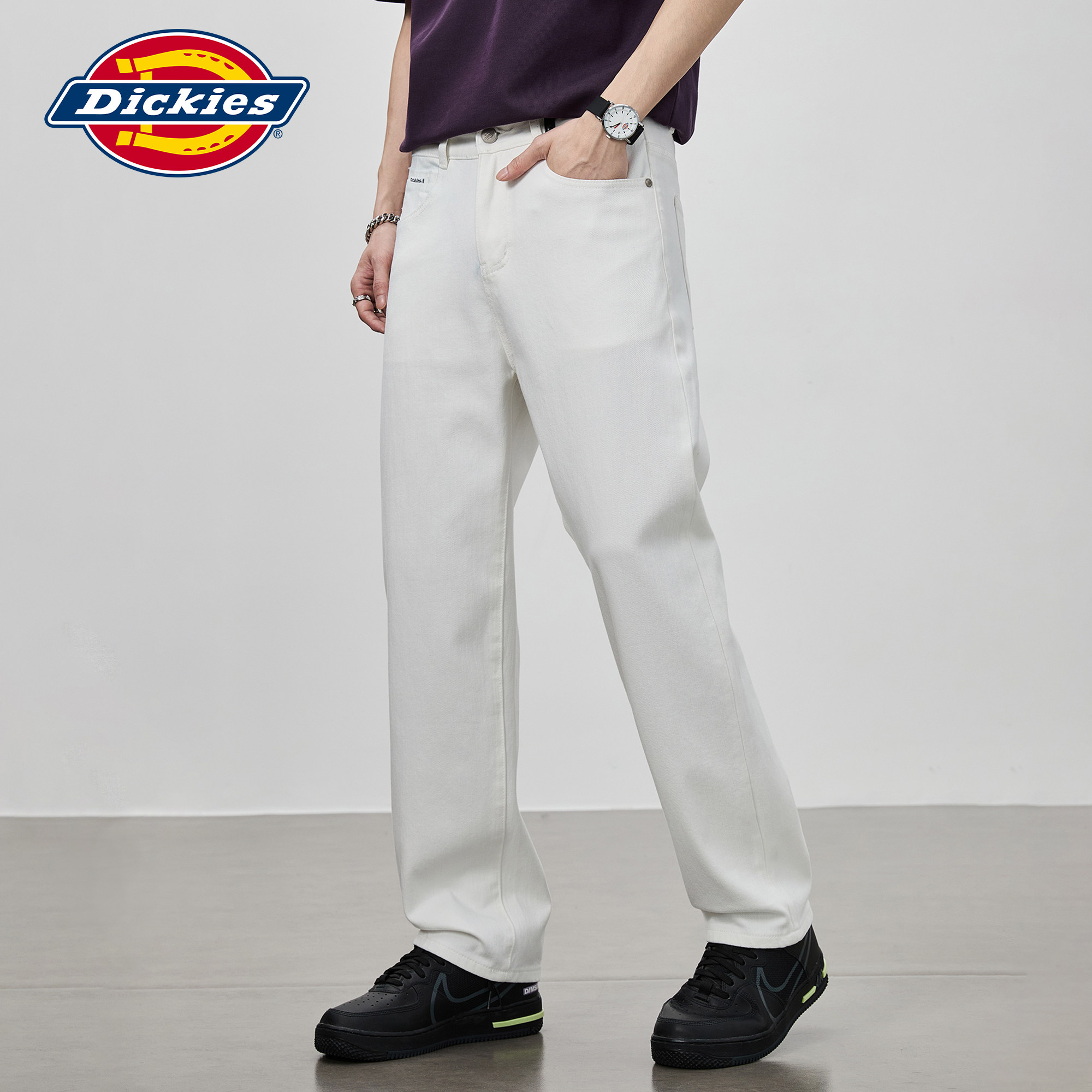 Dickies帝酷适慵懒白色牛仔裤男通勤百搭直筒修身垂感休闲长裤子M