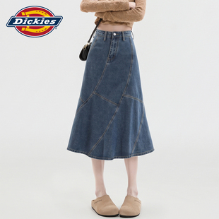 Dickies帝酷适蓝色复古拼接设计牛仔半身裙女秋季高腰包臀鱼尾裙Y