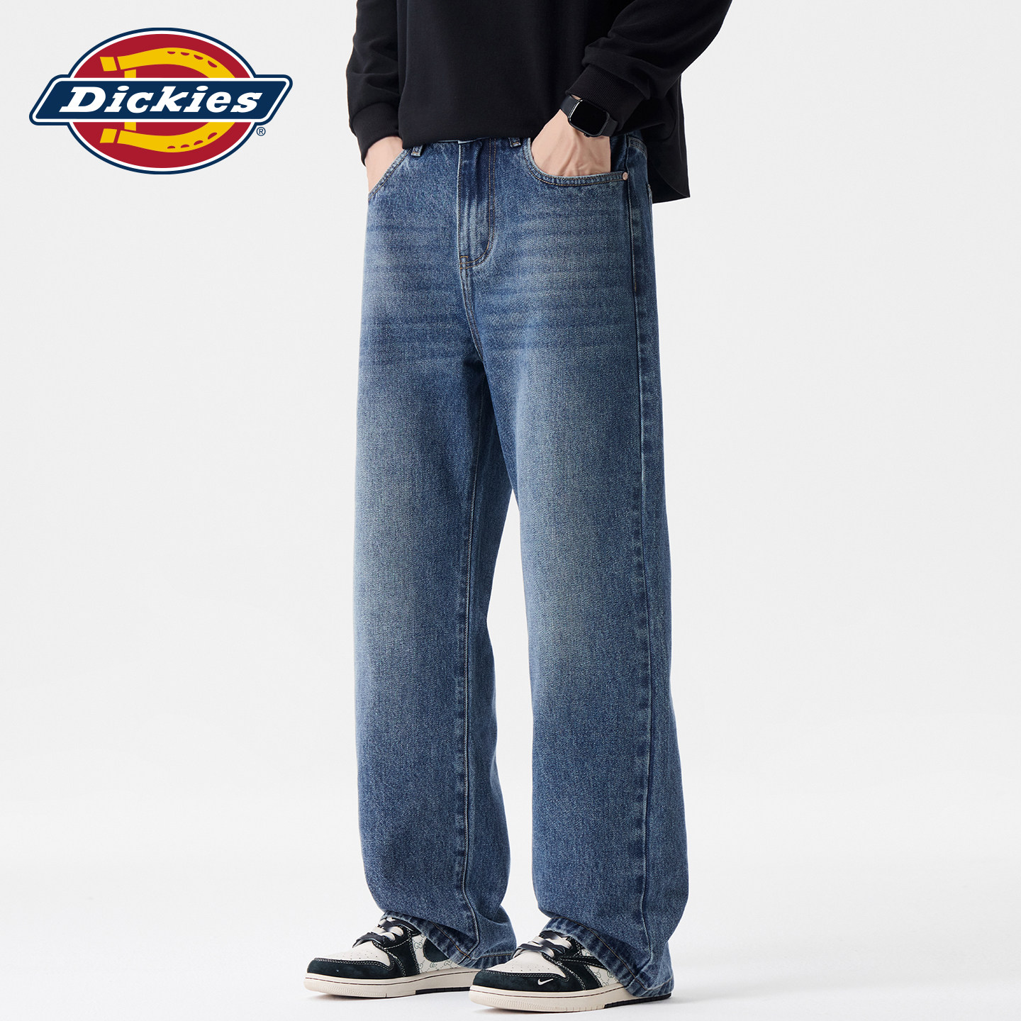 Dickies帝酷适2026年秋季新款男士宽松直筒复古水洗蓝色牛仔裤子Y