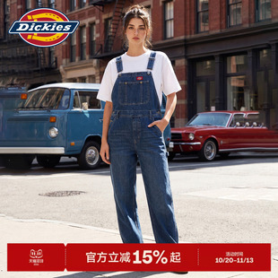 Dickies帝酷适牛仔背带裤女春秋宽松阔腿工装直筒黑色休闲长裤子J