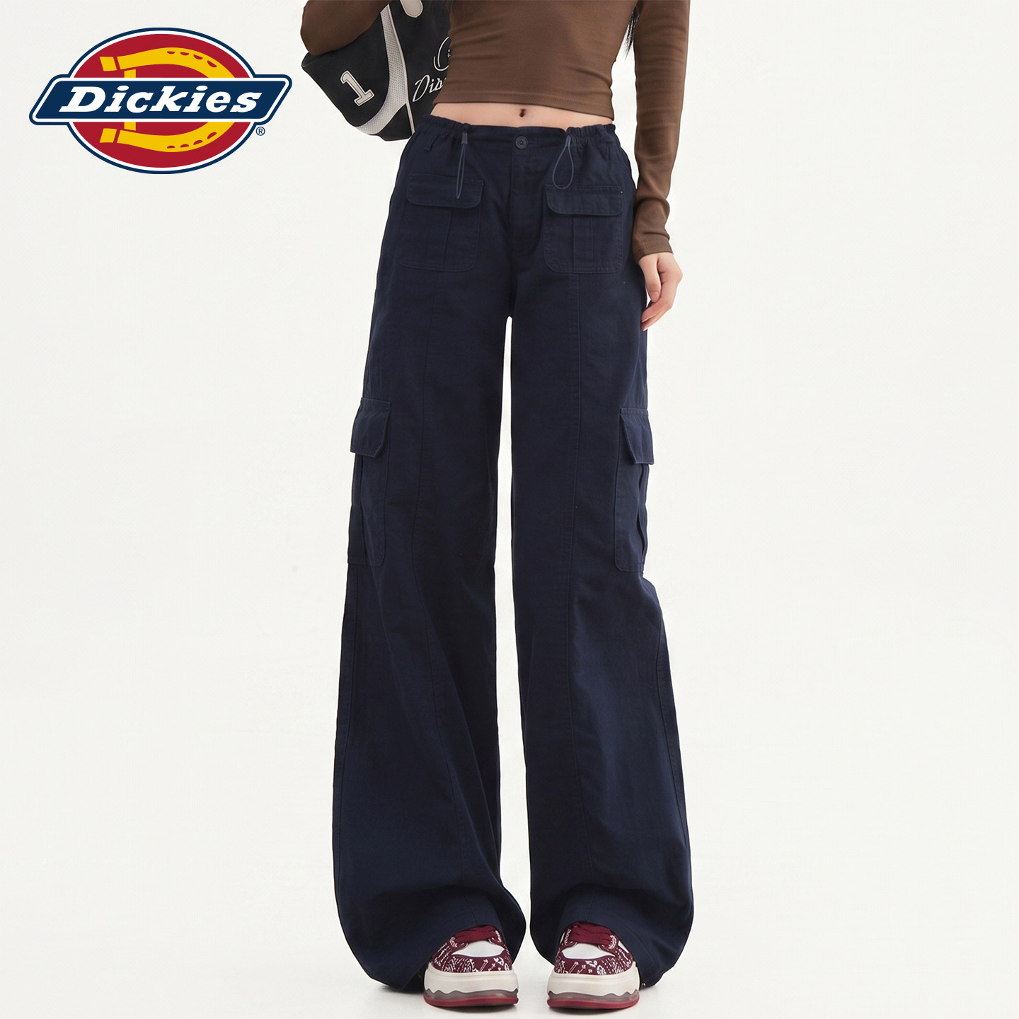 Dickies帝酷适美式藏青色多口袋工装裤女秋季高腰宽松休闲阔腿裤Y