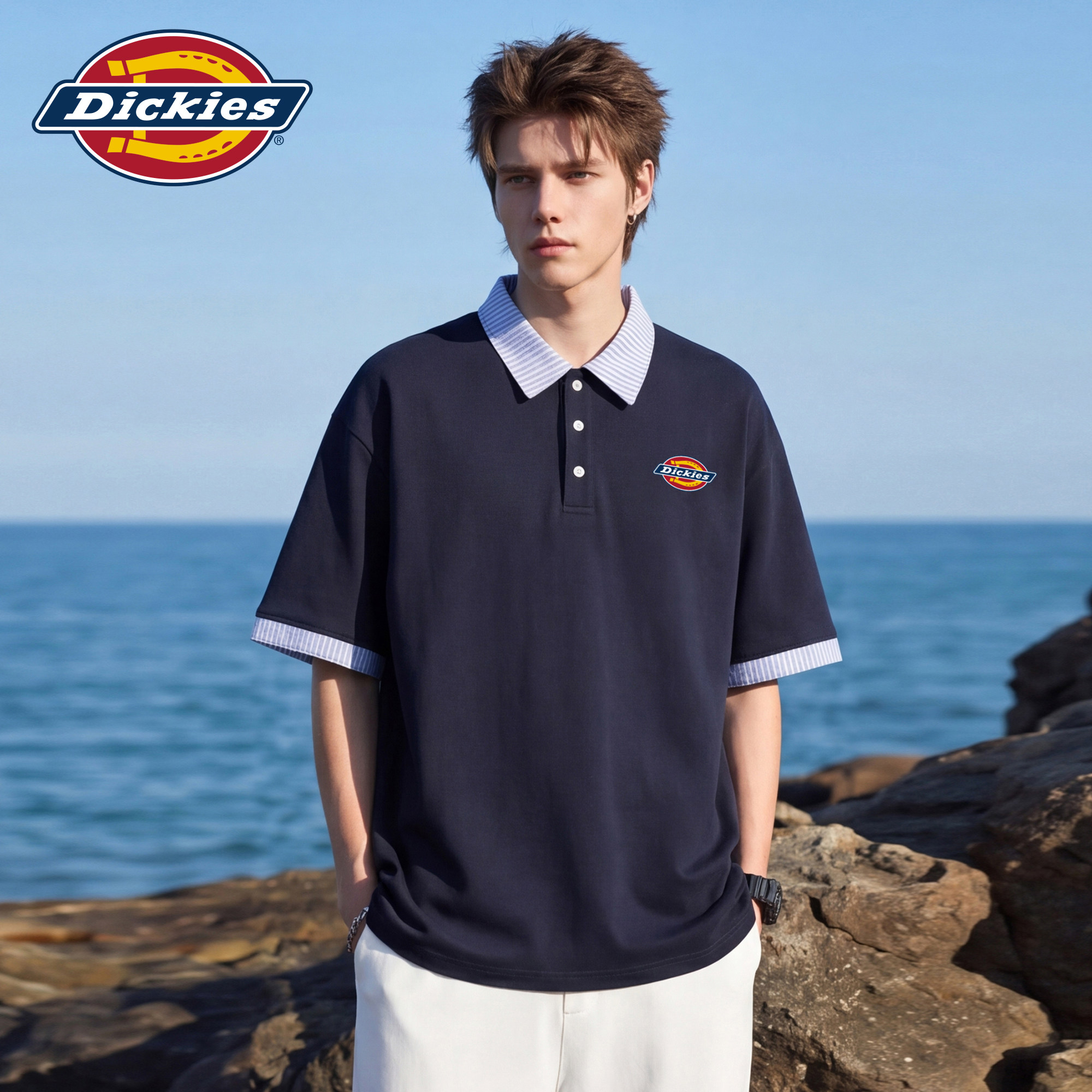Dickies帝酷适短袖POLO衫男士夏季潮牌美式撞色翻领宽松休闲上衣M图片