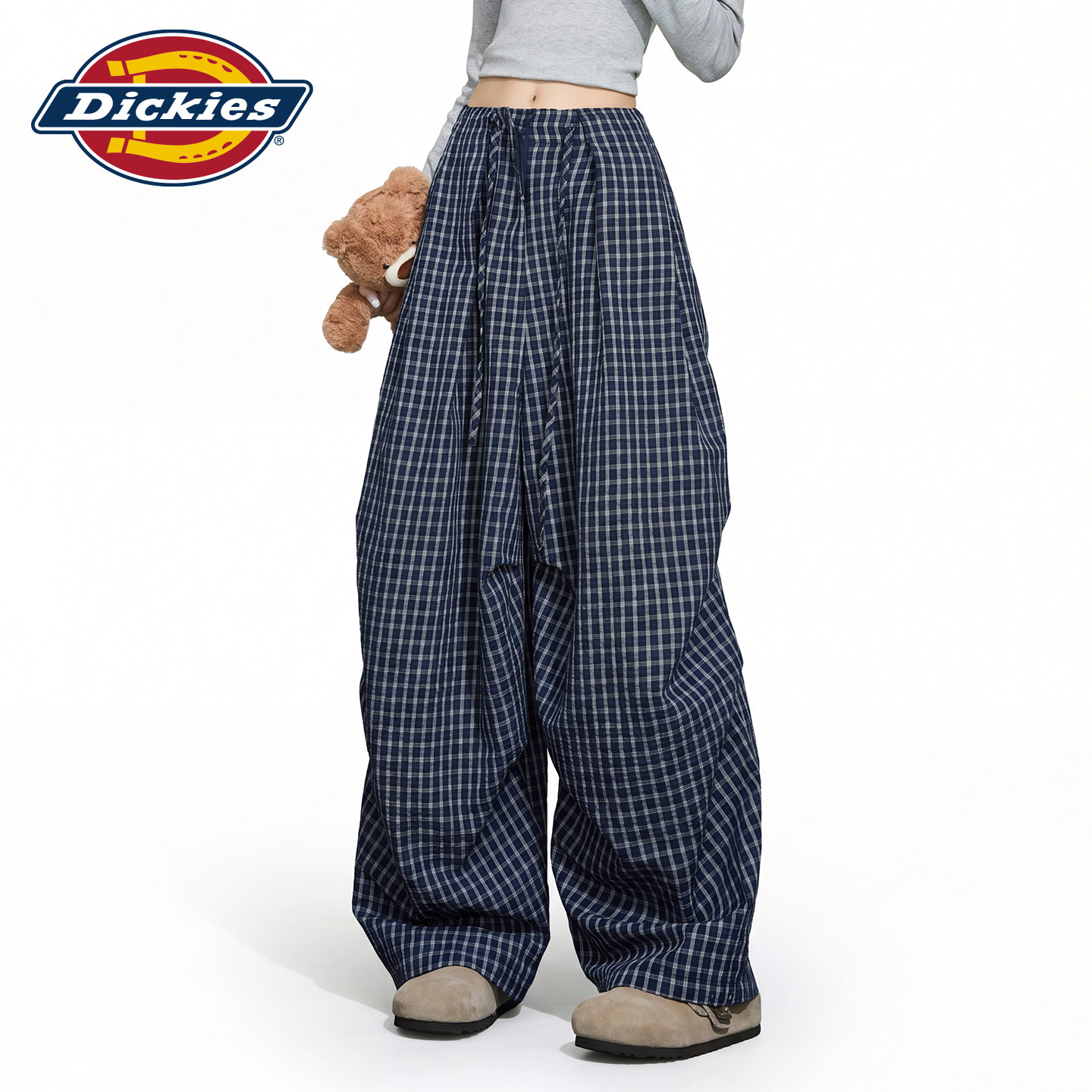 Dickies帝酷适慵懒风格子阔腿裤女2026新款高腰宽松显瘦休闲长裤m