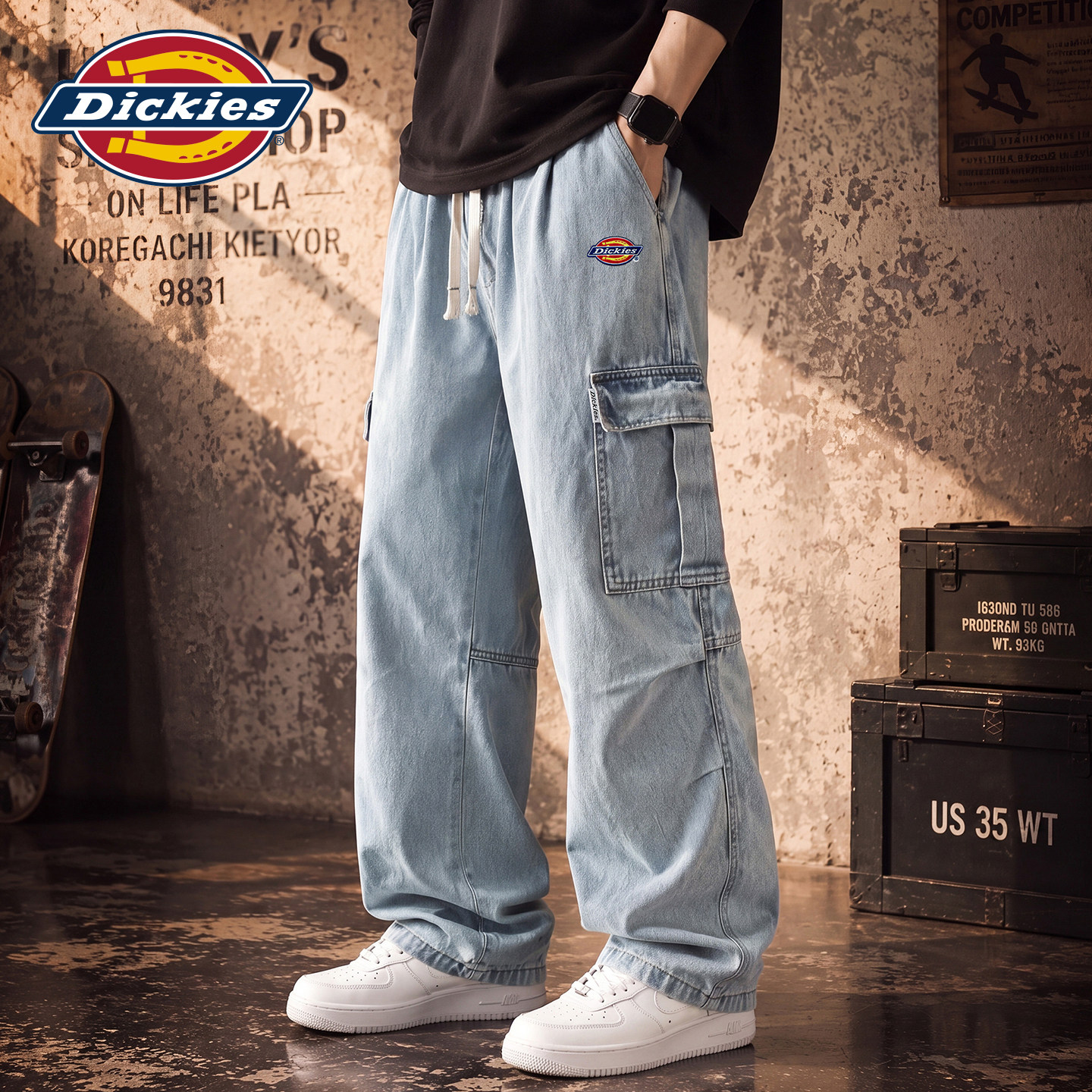 Dickies帝酷适美式高街水洗宽松牛仔裤男士2026秋季潮流工装裤子Y