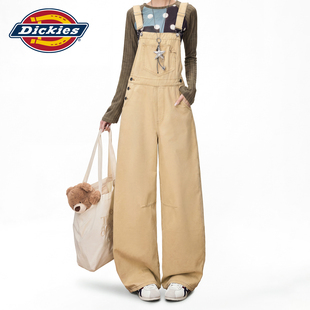 Dickies帝酷适美式卡其色牛仔背带裤女2026秋宽松显瘦阔腿连体裤m
