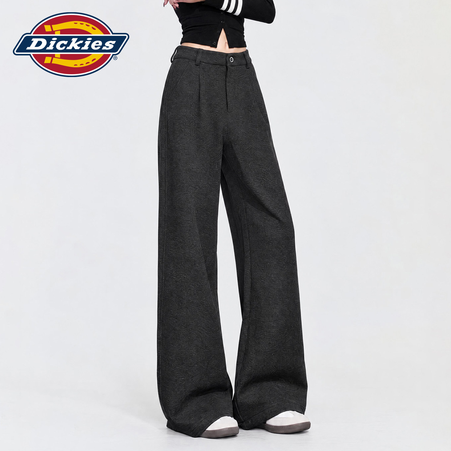 Dickies帝酷适美式风高腰阔腿裤女灰色宽松显瘦设计百搭休闲长裤m