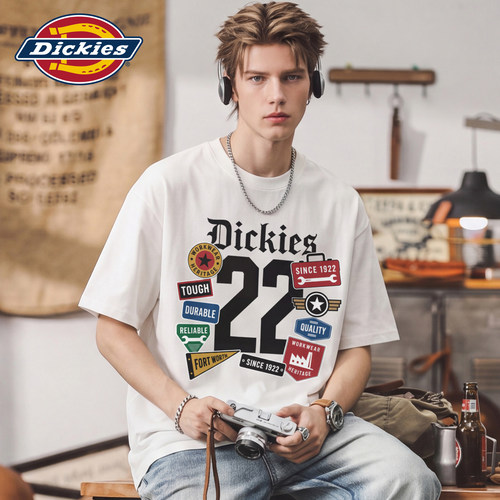 Dickies帝酷适徽章印花短袖T恤男生夏季美式街头索罗娜凉感上衣M