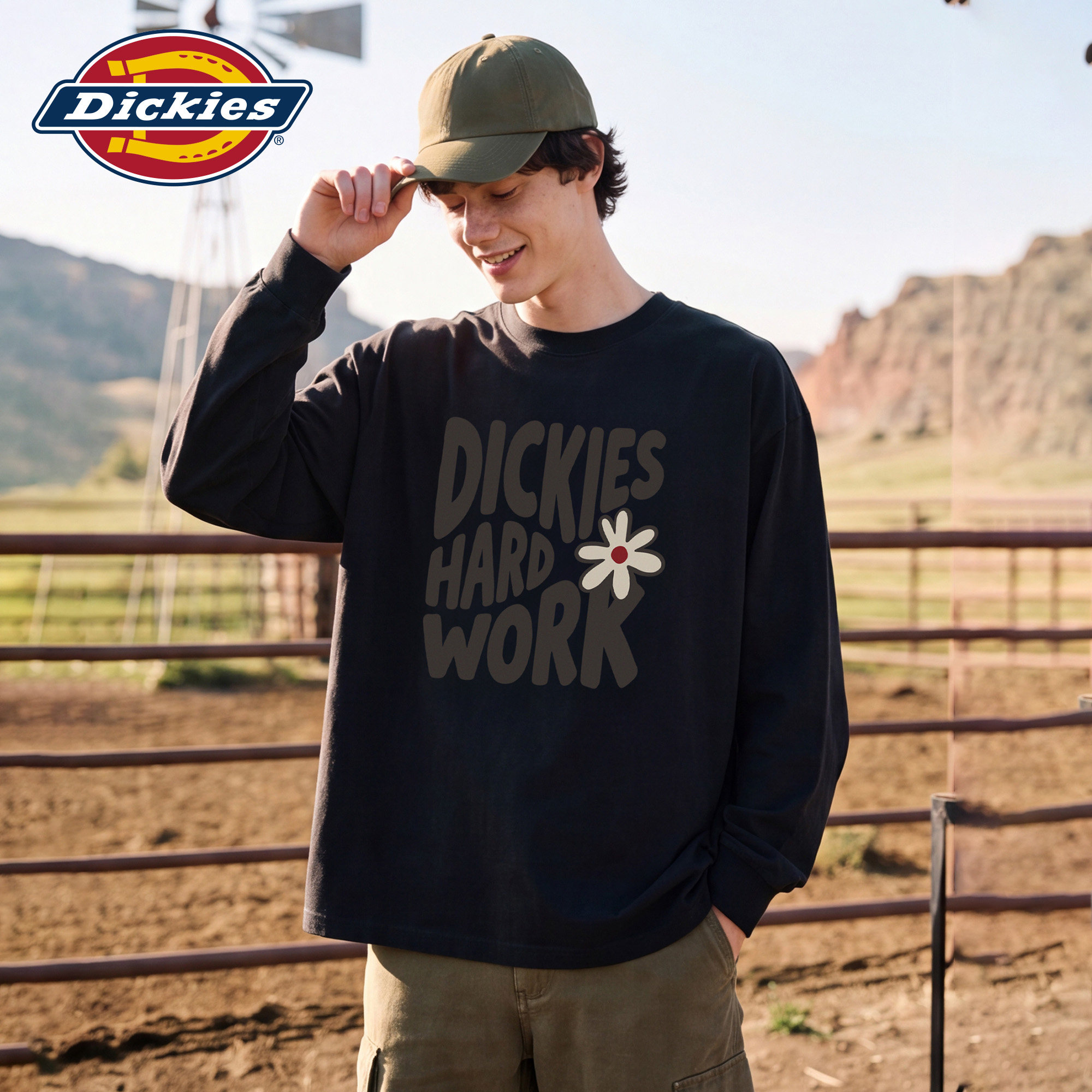 Dickies帝酷适品牌印花纯棉长袖T恤男秋季美式休闲圆领套头上衣M