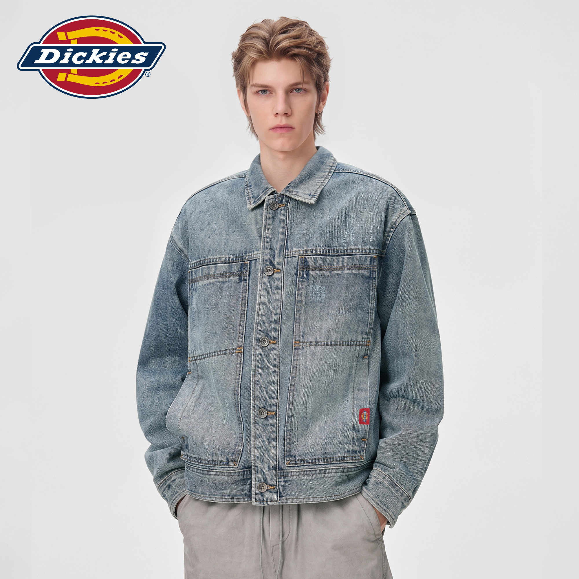 Dickies帝酷适秋季潮流水洗做旧牛仔外套男美式复古百搭翻领夹克M