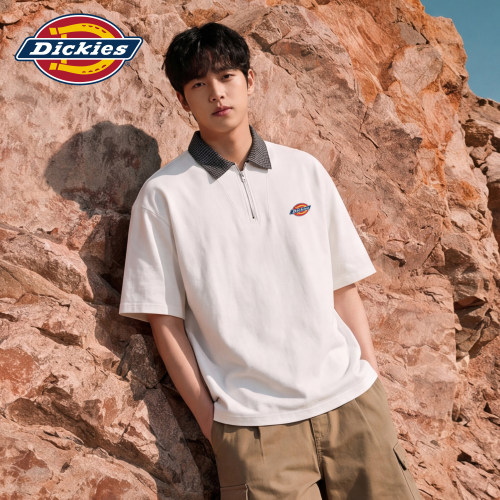 Dickies帝酷适美式撞色翻领短袖Polo衫男半拉链宽松短袖休闲T恤M