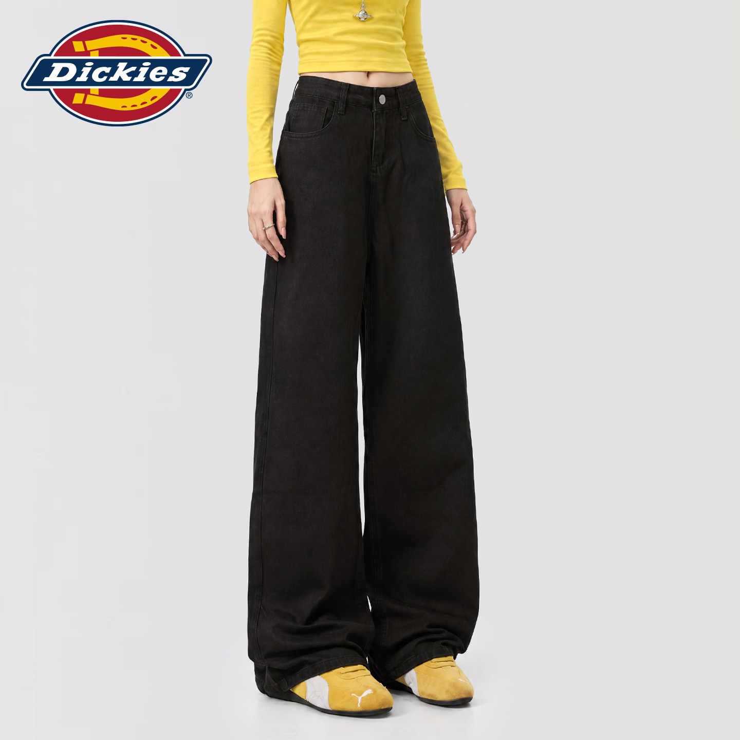 Dickies帝酷适黑色美式阔腿牛仔裤女2026秋季宽松显瘦百搭直筒裤m