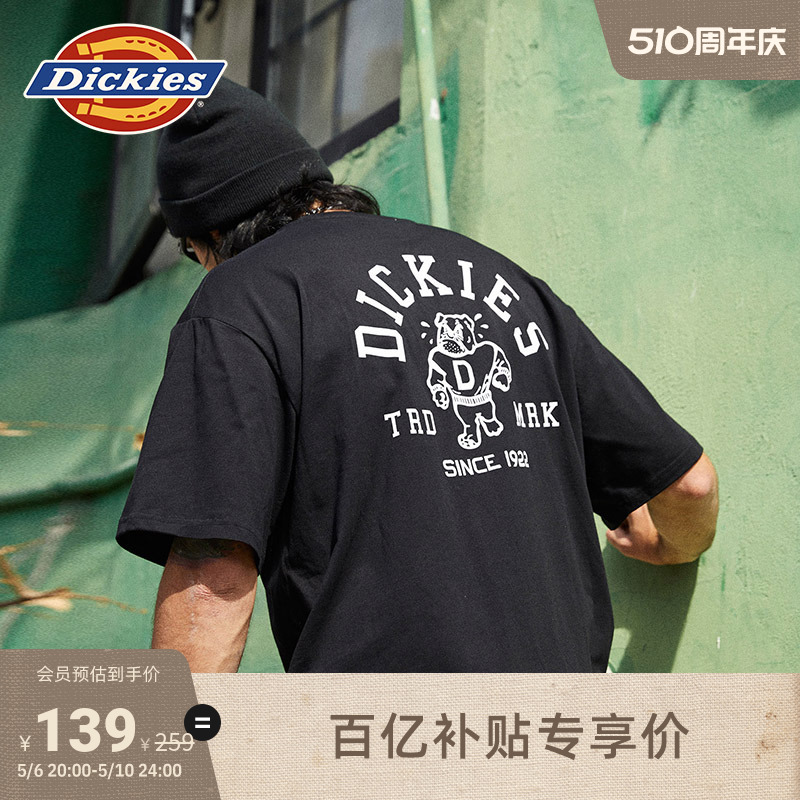 Dickies24春夏新品 后背卡通印花圆领宽松短袖T恤 男女情侣