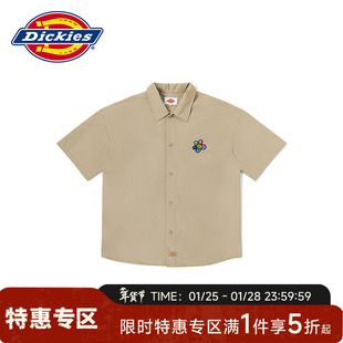 Dickies帝酷适2025年春夏宽松府绸面料绣花工装短袖衬衫男女情侣