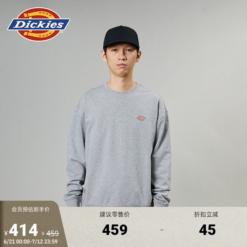 Dickies 春夏logo贴布绣休闲美式圆领毛圈卫衣宽松男女情侣