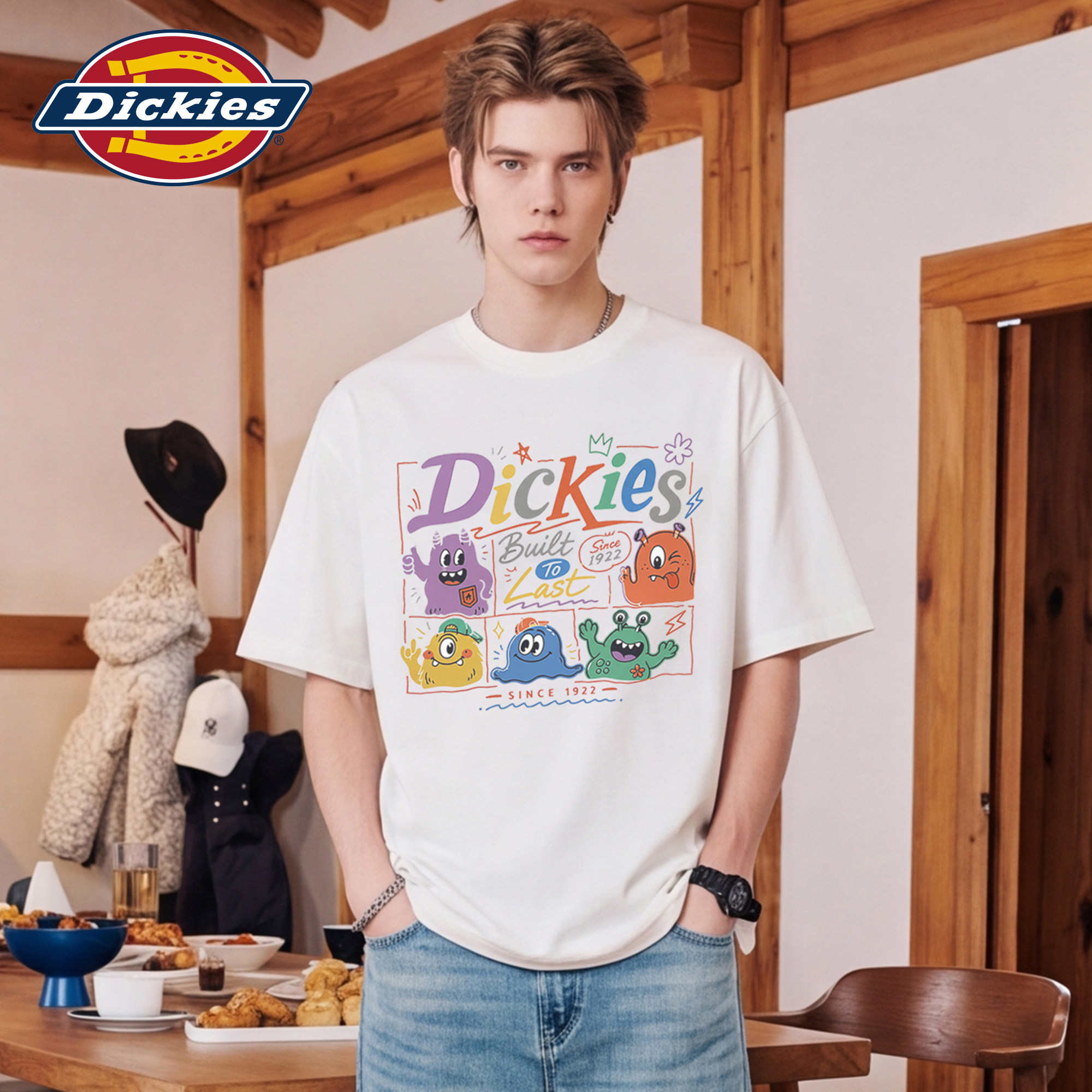 Dickies帝酷适卡通趣味字母印花短袖T恤男夏季纯棉美式半袖上衣M图片
