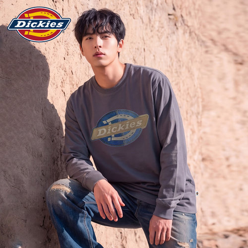Dickies美式纯棉印花圆领长袖T恤