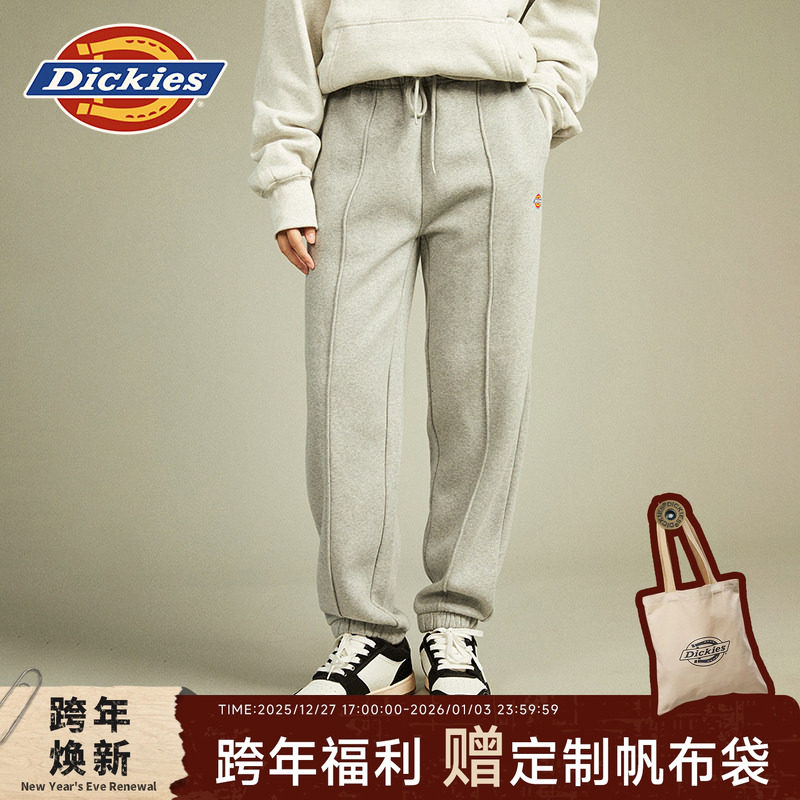 Dickies帝酷适长裤春秋小logo女抓绒束脚卫裤保暖休闲工装运动裤J