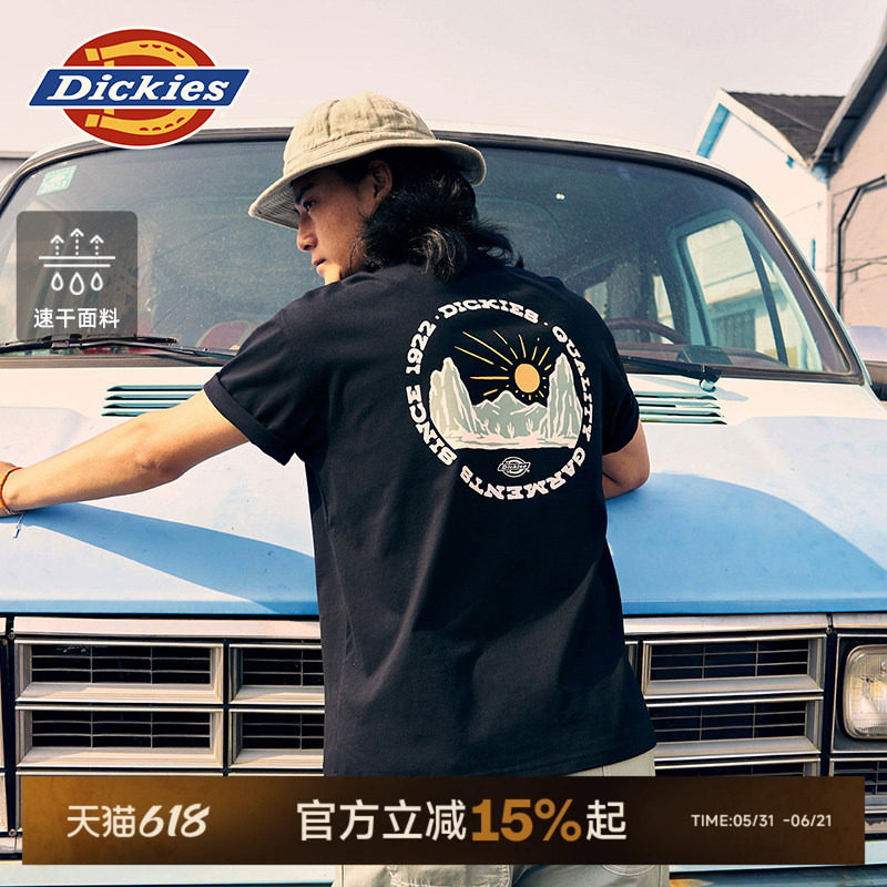 Dickies帝酷适26春夏新款速干面料宽松背后印花短袖T恤男女情侣J
