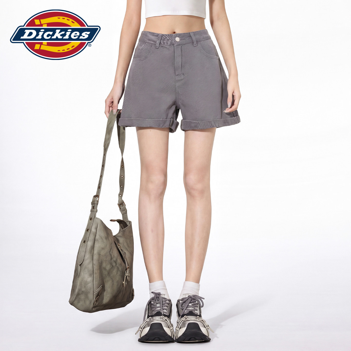 Dickies帝酷适灰色高腰牛仔短裤女2026夏季新款百搭显瘦辣妹热裤m