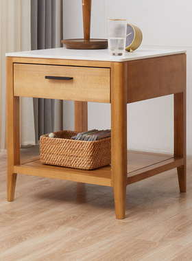 优木家具全实木茶几方几边桌岩板茶几边几边桌小方几北欧简约原木