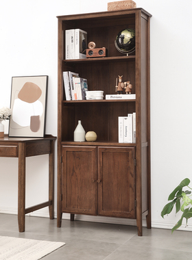 优木家具 纯实木玻璃书柜两门橡木书架置物架储物柜 美式书房家具