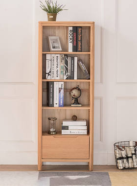 优木家具全实木书柜北美红橡木书架置物架多层书柜北欧简约原木色