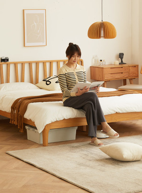 优木家具纯实木床1.8米双人床1.5米北欧简约卧室床北美橡木床原木