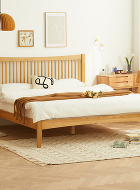 优木家具全实木双人床1.8米北美橡木床1.5米实木床单人1.2米床