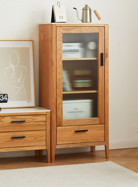 优木家具北美橡木边柜厅柜全实木柜子电视柜边柜酒柜岩板柜子原木