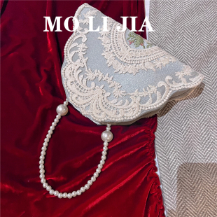 2025新复古小众vintage法式女包不规则蕾丝珍珠链条包手提斜挎包