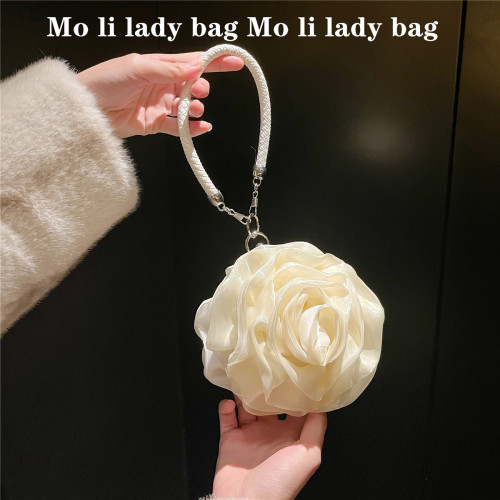 新中式小众复古vintage仙女网纱立体玫瑰花朵珍珠手工包斜挎女包