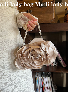新中式复古晚宴包花朵手拿女包温柔旗袍纯色玫瑰斜挎包手拎小包女