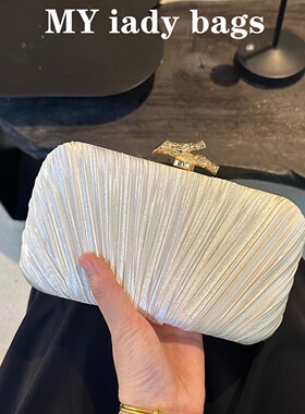 名媛高级感定制褶皱缎面手拿包旗袍珍珠手提包女晚宴包宴会礼服包