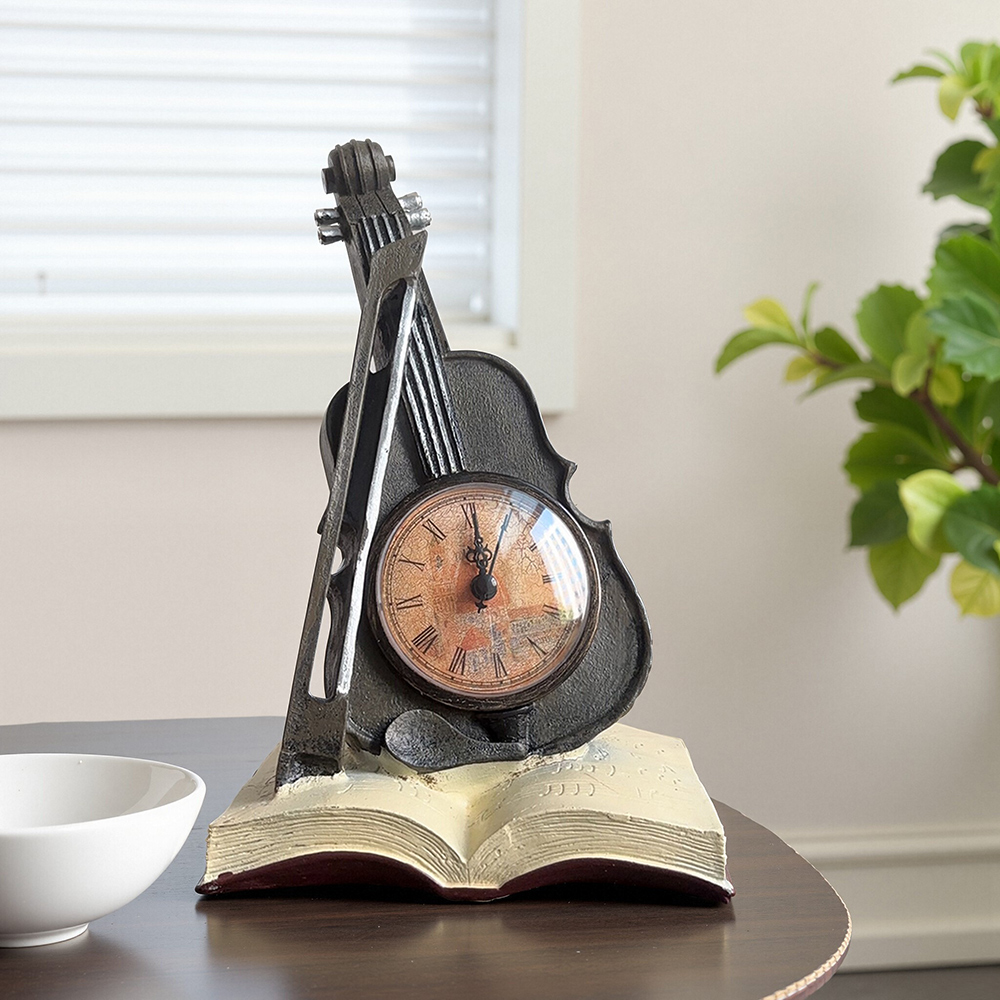 小提琴酒柜摆件模型电池钟表