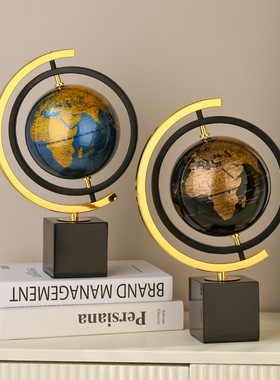 办公室旋转地球仪摆件高级感客厅酒柜装饰品新家乔迁新居礼品高档