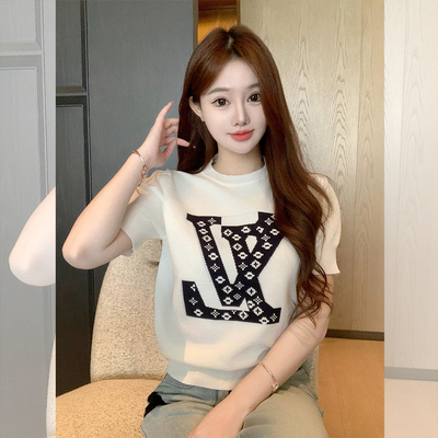 时尚提花撞色字母图案针织毛衣