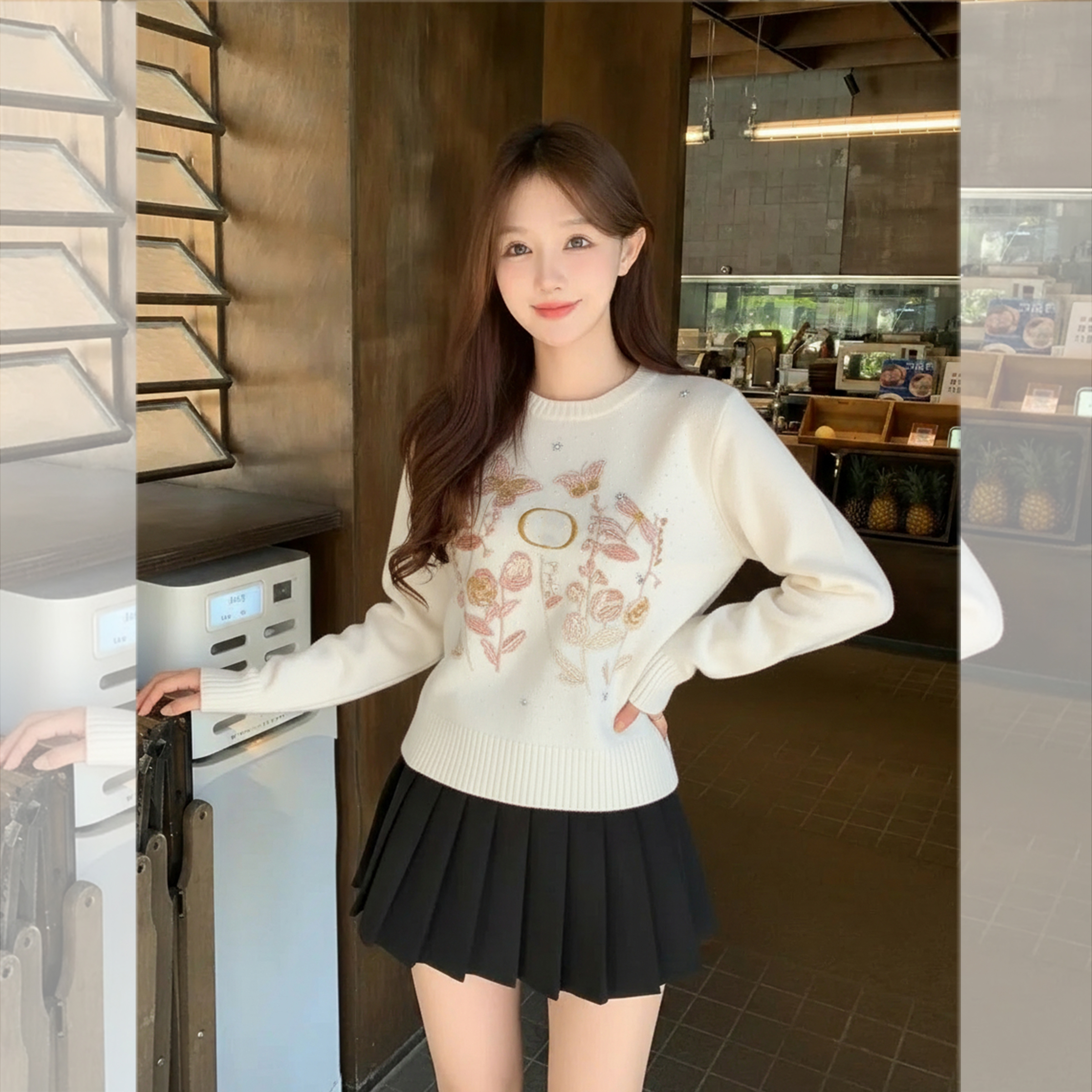 毛衣百搭长袖针织衫重工刺绣漂亮