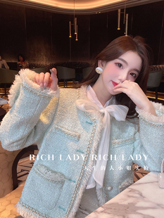 钟菲菲 小香风外套女冬款2025新款高级设计感小众淡绿色