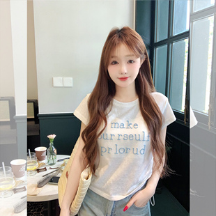 女t恤2025新款 钟菲菲雪花棉字母图案短袖 夏超好看独特漂亮上衣