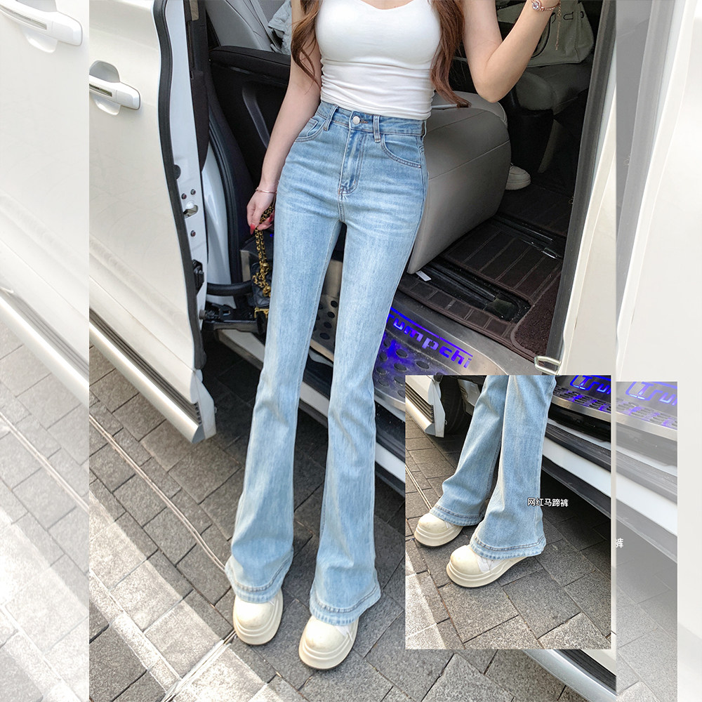 现货闪发春款时尚高腰浅蓝色微喇牛仔裤女2026新款小个子显瘦显高
