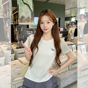 现货闪发精梳棉宽松短袖 小狗夏独特漂亮上衣显瘦绝 女t恤2026新款