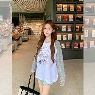 现货闪发钟菲菲撞色卡通长袖防晒罩衫女t恤2026新款独特漂亮的小