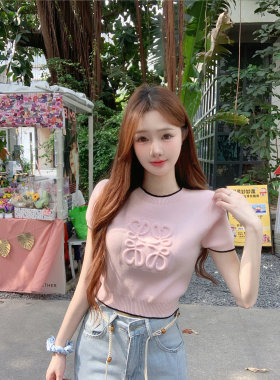 针织上衣撞色压印long修身显瘦