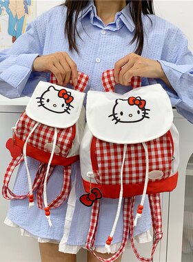 秋季韩版女孩小书包时尚卡通红白格子双肩包女可爱少女迷你背包包